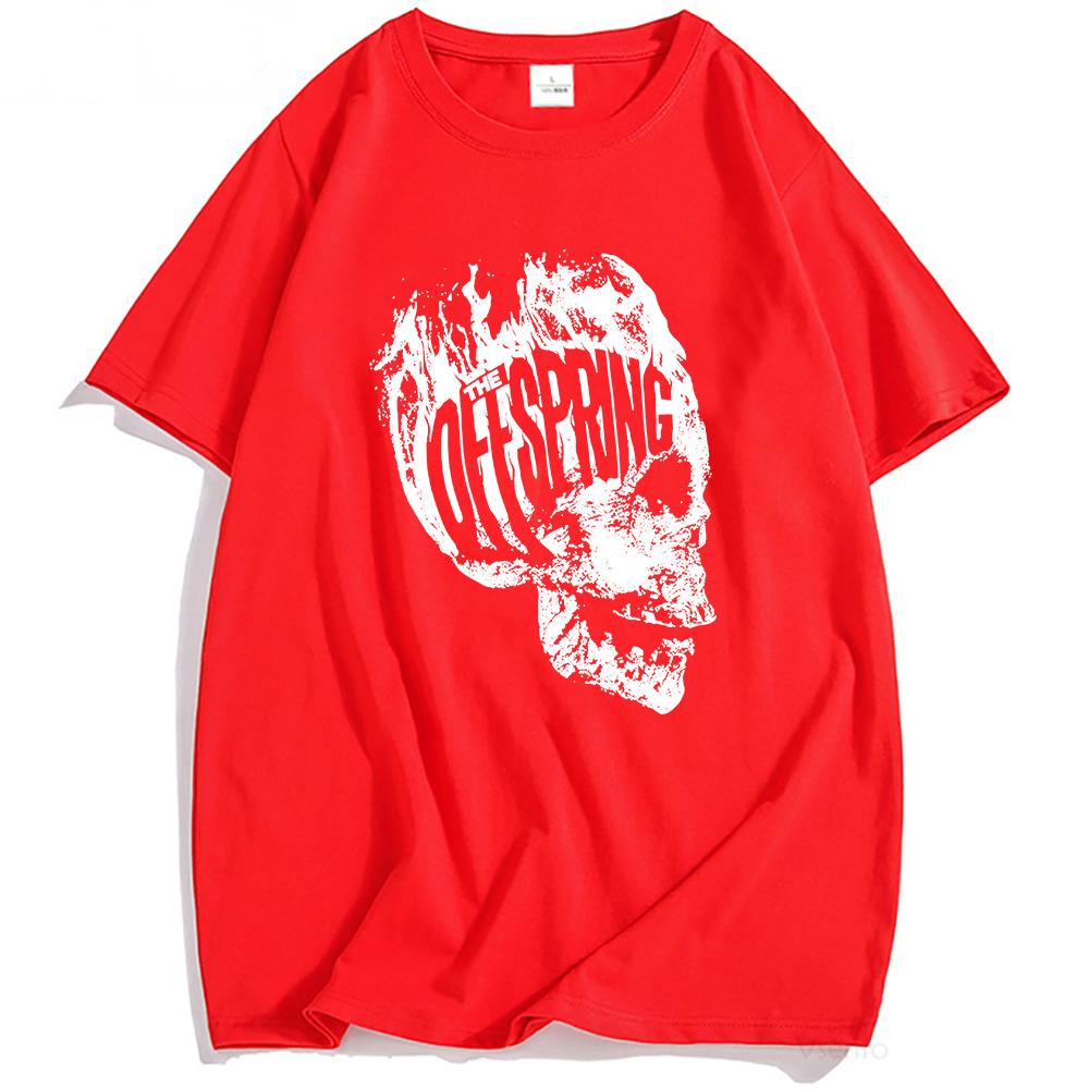 White Flaming Skull Tee Rock Band The Offspring Graphic Tshirts Grunge Unisex Streetwear Hip Hop Summer Cotton Men T-shirt Print