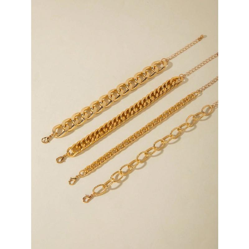 Set Minimalist Hollow Metal Chain Geometric Punk Style Chunky Chain Bracelets, Versatile Jewelry Gift Suitable for Daily Wear