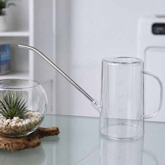 Garden Watering Can Steel Spout Transparent Body with Long Stainless Non-Slip Handle Watering