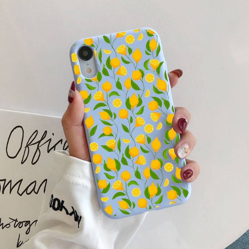 Summer green leaves fruit lemon peach pomegranate grape Phone Case for iphone 13 11 12 mini pro max 7 8 plus 6 6s x xs max xr