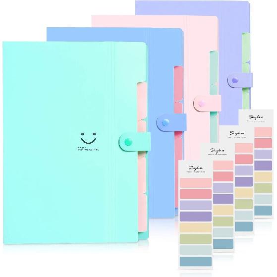 SKYDUE Expanding File Folders with 5 Pockets, Accordion File Organizer with 32 Labels, Portable Document Paper Organizer, Filing Folders, Letter / A4