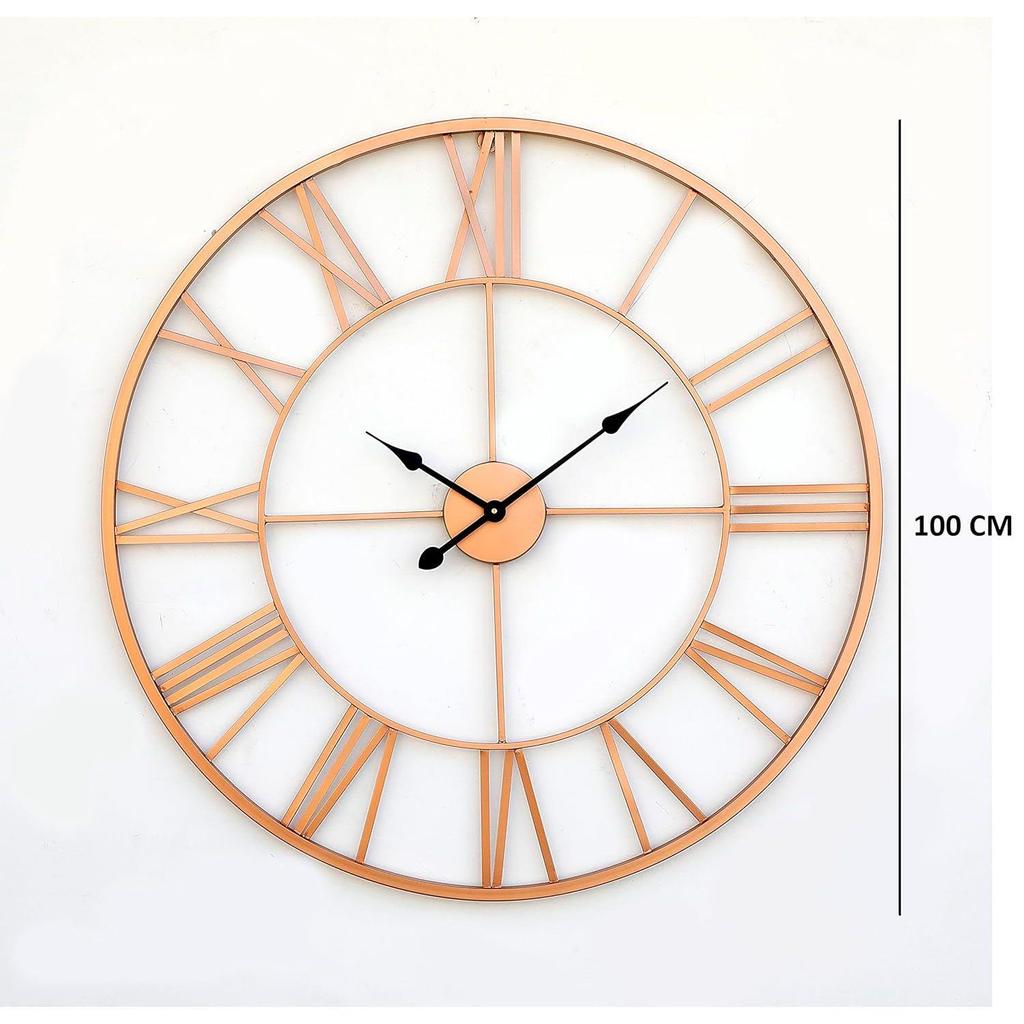 Premium Romersk Skulptur Konst Metall Analog Väggklocka (Koppar, 100 cm)