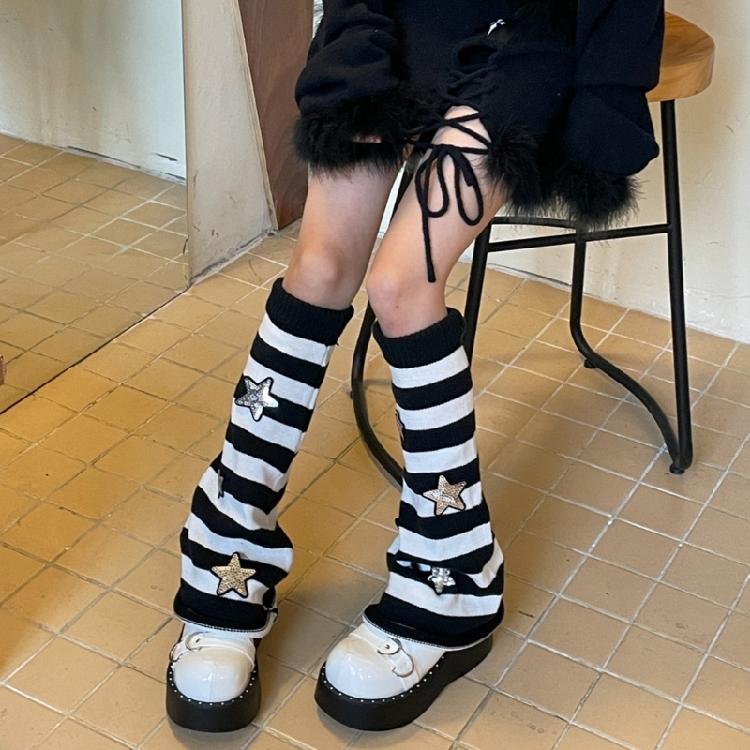Star Striped Leg Warmers for Women-Lolita Boot Stockings 80s Party Legwarmers