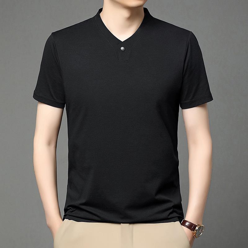 Men’s Summer 2025 V-neck Single-button Short Sleeve Breathable T-shirt