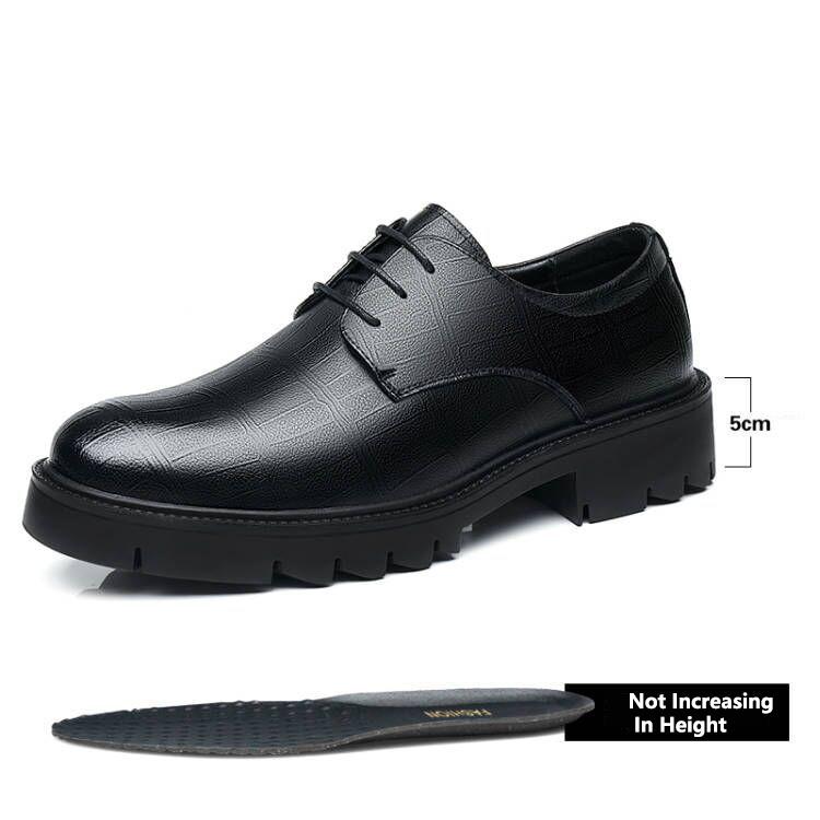 

Fashion New Business Wedding Shoes Men Genuine Leather Sneakers British Formal Elevator Height Increase Insole 6CM Lift Black Man Shoes 44