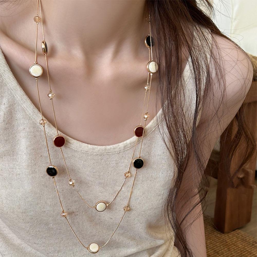 Glass Bead Pendant Necklace Metal Sweater Necklace Trendy Beads Neck Chain Party Dress Accessories