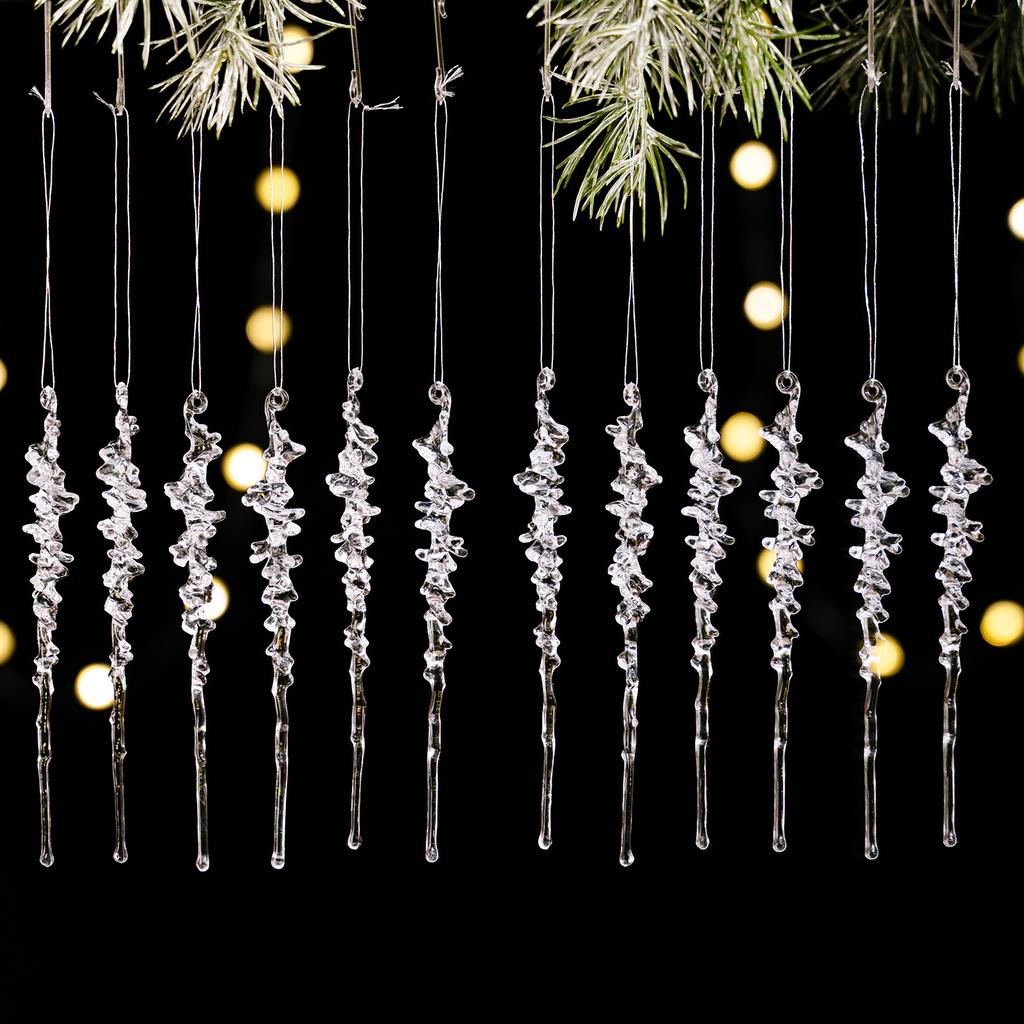 12Pcs Colorful Icicle Ornaments Set, Acrylic Twisted Ice Drop Pendants for Christmas, Party & Winter Wonderland Decor