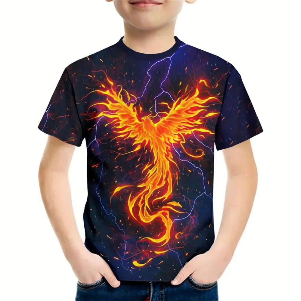 Girl Clothing 3D Print Fashion Phoenix Graphic T Shirts Trendy Comforts Crew Neck Short Sleeve Kawaii Girl Children's T-Shirt