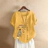 Summer Oversized Cotton and Linen Short-sleeved T-shirt, Cotton and Linen Print Women's Clothing