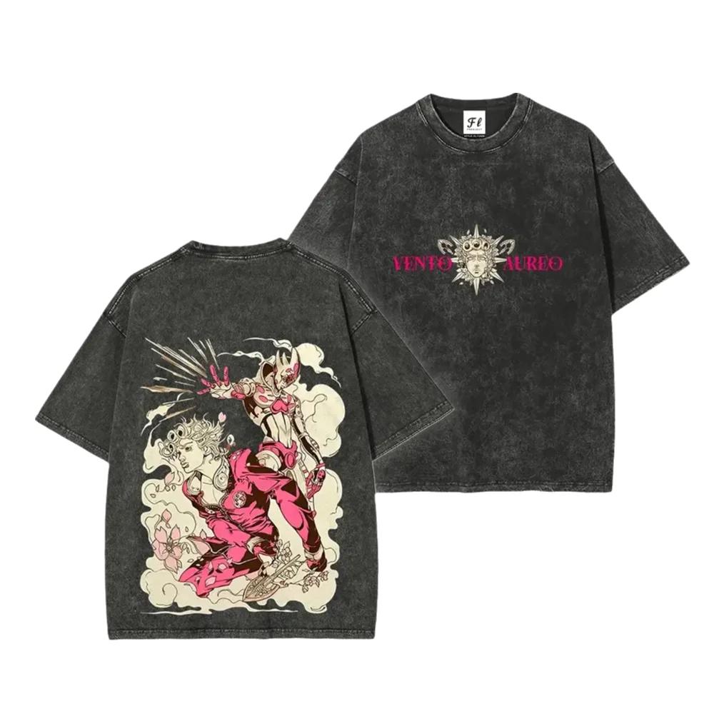 T-shirt Imprimé Anime JoJo's Bizarre Adventure Gothique Y2k T-shirt Lavé Été Oversize Coton Hauts Homme Vêtements Unisexes