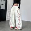 Unisex Wide Leg Pants With Letter Stripe Print High Street Style Loose Fit Casual Trousers Fall
