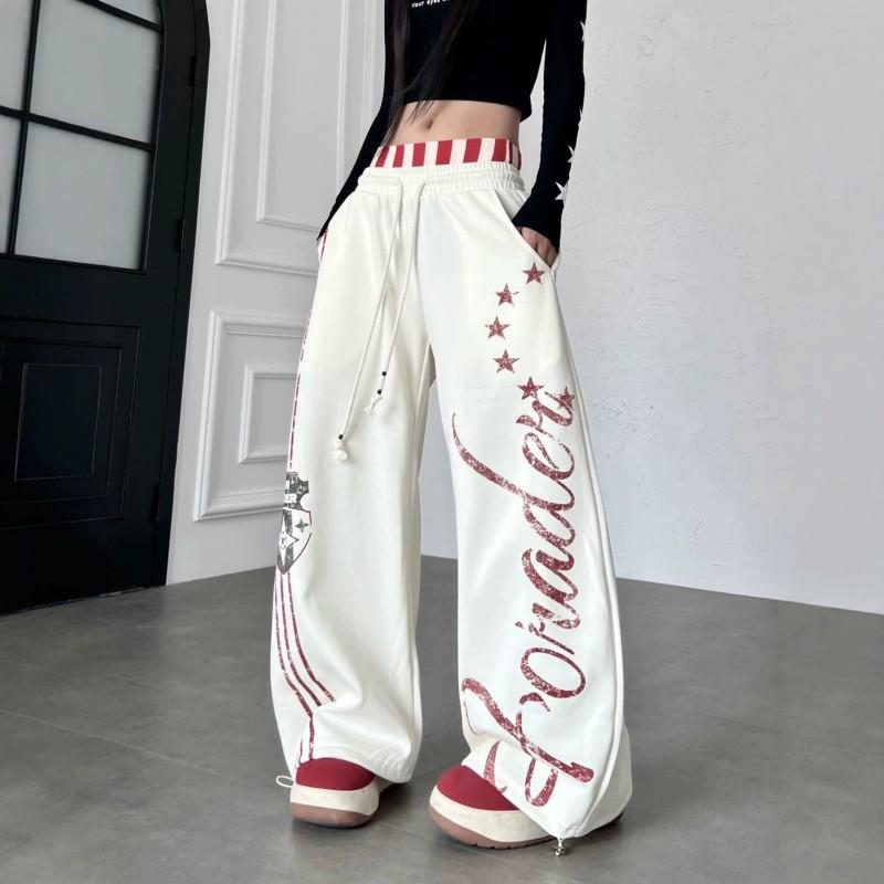 Unisex Wide Leg Pants With Letter Stripe Print High Street Style Loose Fit Casual Trousers Fall