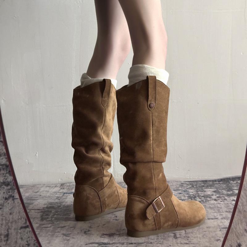 Retro western cowboy boots women's 2025 new autumn temperament high-end slim boots inner height increase versatile knight boots