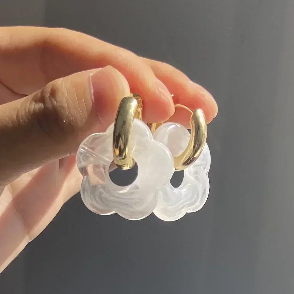 Candy Color Fashion Girl's Transparent Acrylic Resin Marbling Flower Earrings Gold Color Hoop Earings Jewelry Accessories Gifts