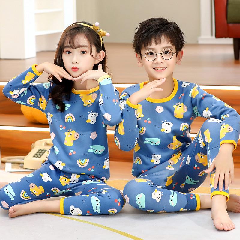 Kids' Thermal Fleece Pajama Set: Round Neck, Thickened for Winter, Unisex Design