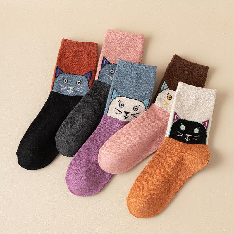 5 Pairs of Female Autumn Winter New Thick Cartoon Cute Bunny Wool Floor Stockings