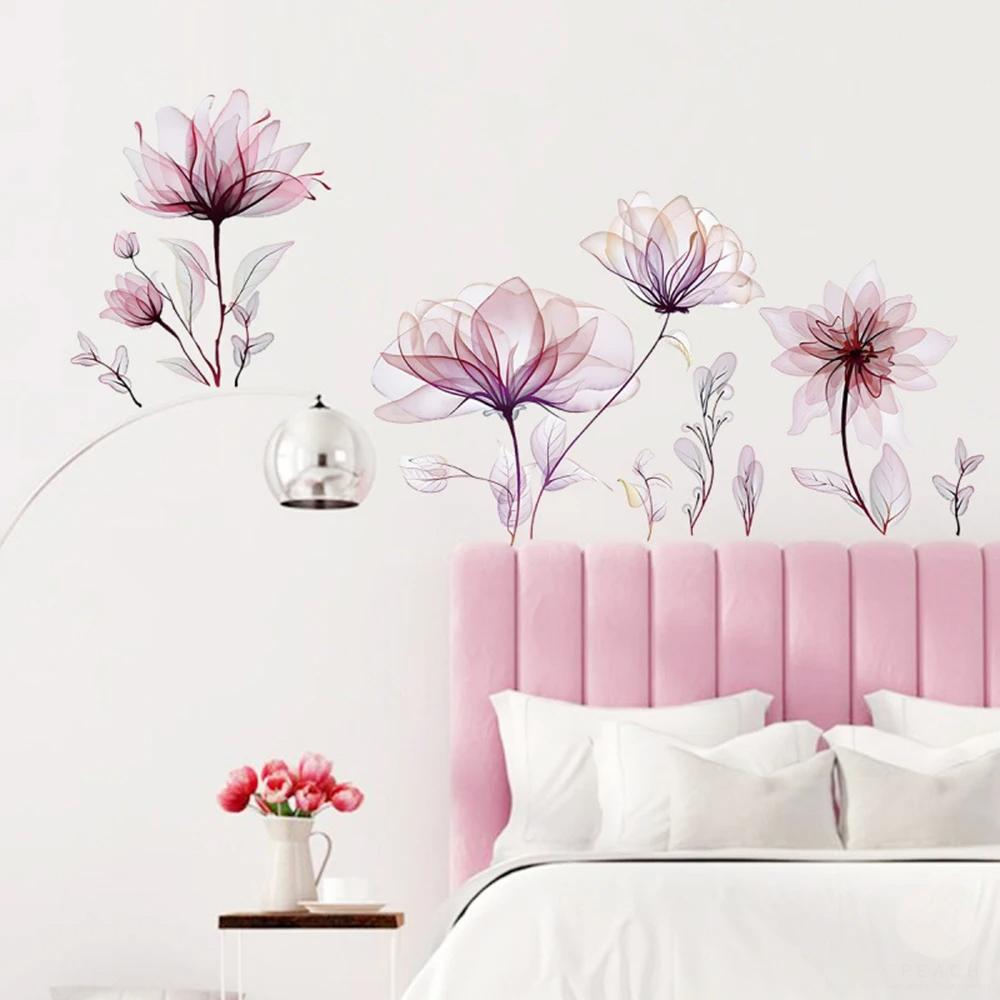 1PC Ink Style Beautiful Bloom Flowers Self-Adhesive Wall Pasted Living Room Bedroom Porch Background Wall Decorative Stickers