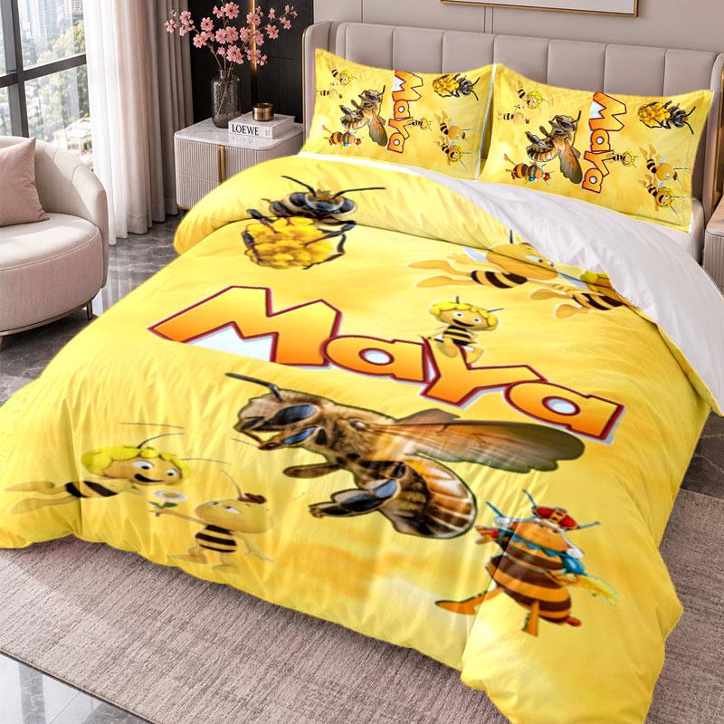 Die Biene Maja 3-teiliges Bettwäsche-Set Bettbezug mit zwei Kissenbezügen für Schlafzimmer Heimdekoration