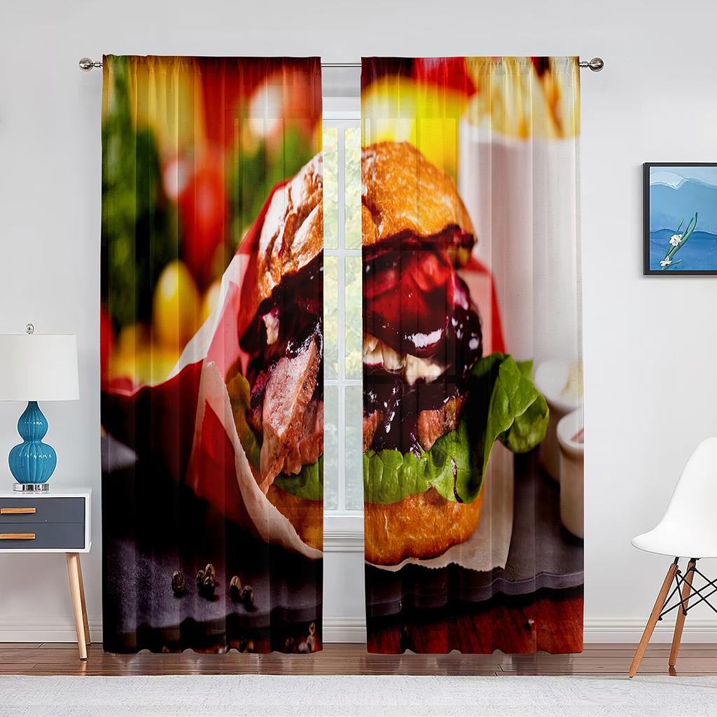 Delicious Steak Beef Food Tulle Curtains for Living Room Bedroom Decoration Modern Chiffon Sheer Voile Kitchen Window Curtain