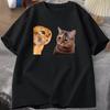 Sad Cat Mewing Tshirt Funny Two Cats Talking Meme Grpahic T Shirts Women Unisexs Cotton Tshirt Summer Short Sleeve Tees Tops