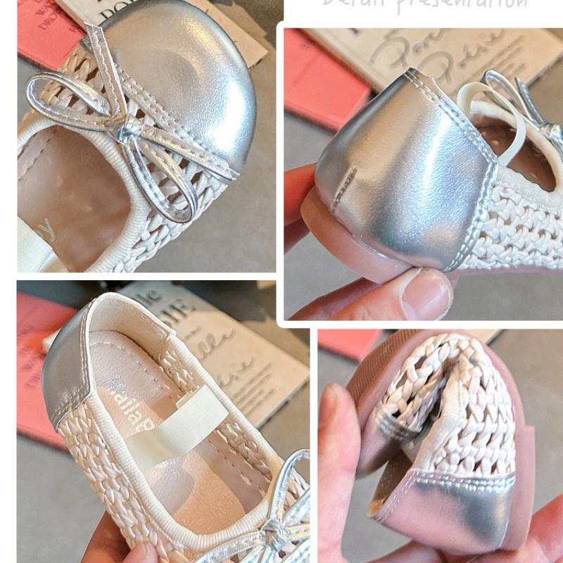 Summer New Breathable Versatile Bow Girls Hollow Comfortable Soft-soled Leather Shoes