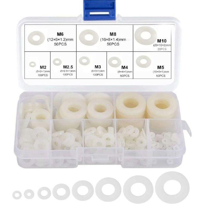 AIMOONSA Rondelles nylon M2–M10, pack 520 pièces – entretoises plastiques résistant