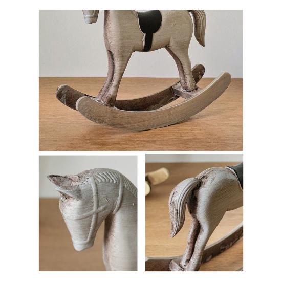 Wooden Rocking Horse Figurine Vintage Horse Statue Sculpture Home Office Living Room Bookshelf Desktop Decoration Ornament