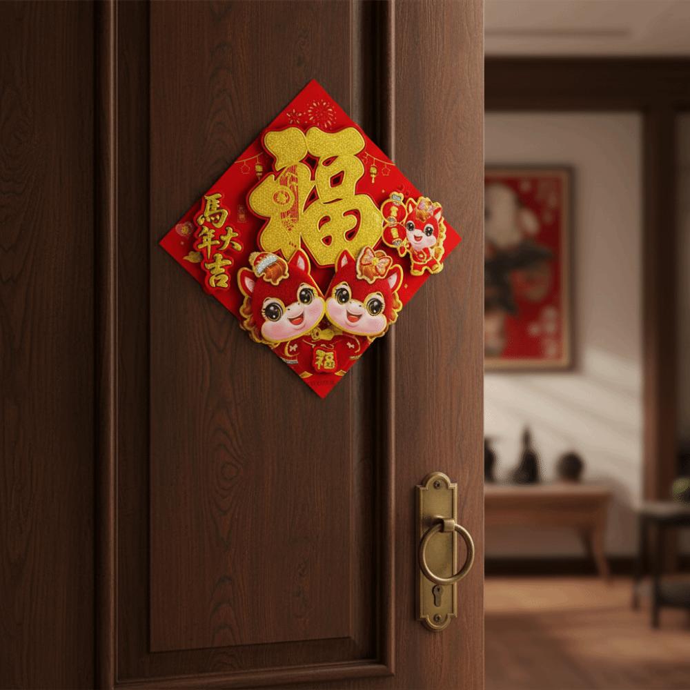 Chinese Style Plush Door Sticker Traditional Fu Character Door Sticker  Office