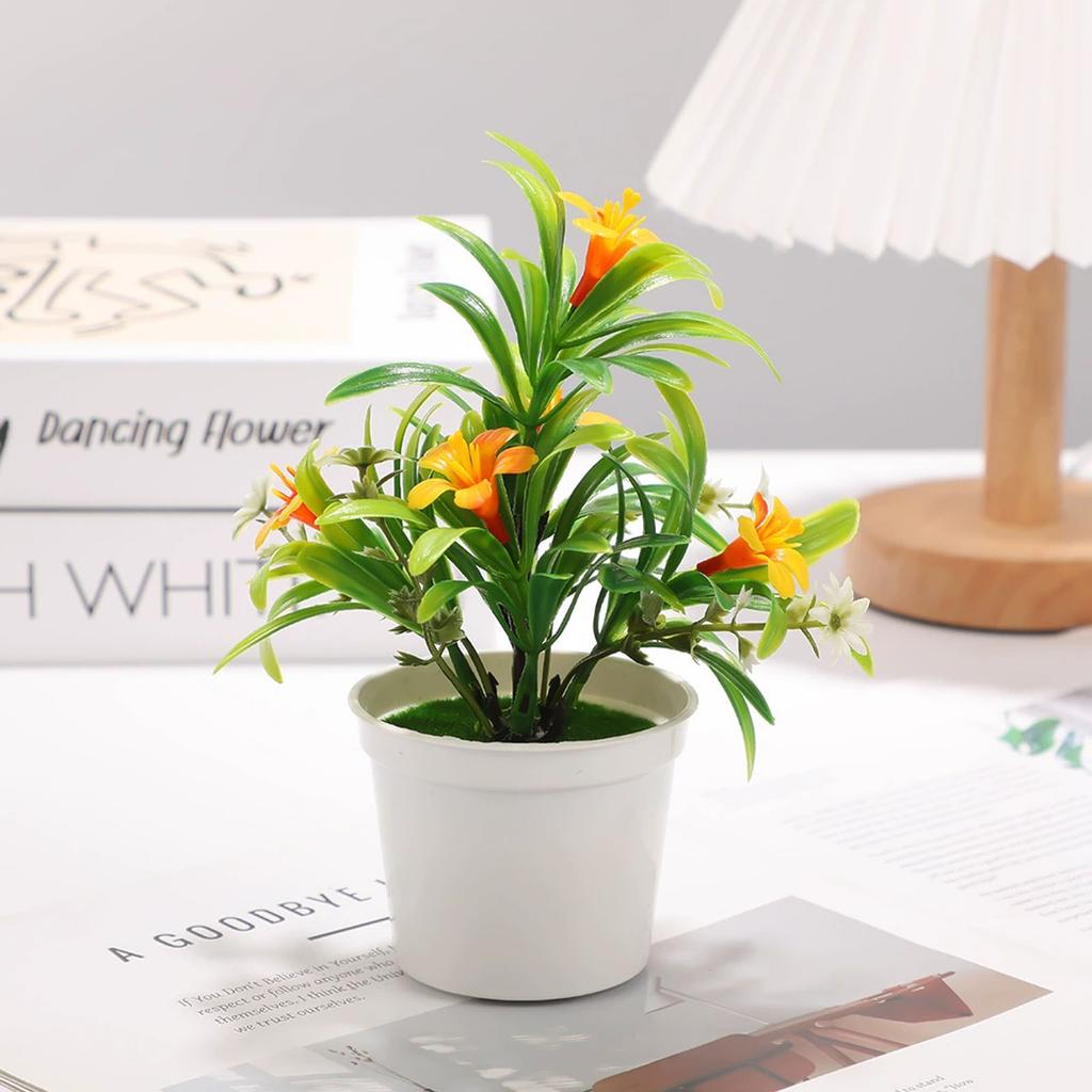 Artificial Potted Plant Decorative Tabletop Fake Flower Arrangement Indoor Home Office Desk Greenery Landscape Faux Botanical Ornament