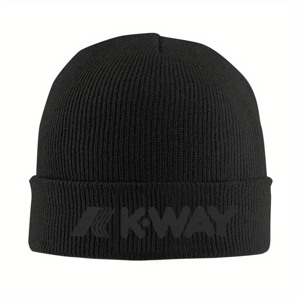 Black K-Way Knitted Caps for Women Unisex Skullies Beanies Winter Hat Acrylic Warm Melon Cap
