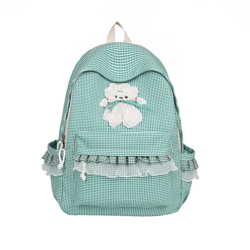 Schoolbag Small Fresh Lace Edge Backpack Female Elementary School Student Cartoon Plaid Versatile School Bag Junior High School Student Cute Girl Back
