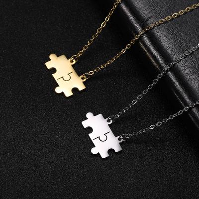 Women's Neck Chain Puzzle Jigsaw Pendant Necklace Stainless Steel Gold Choker Party Jewelry Gifts for Lover