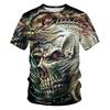 2026 Mens Streetwear Graphic Tee 3D Skull Print Loose Fit Crew Neck Short Sleeve Cotton T-Shirt
