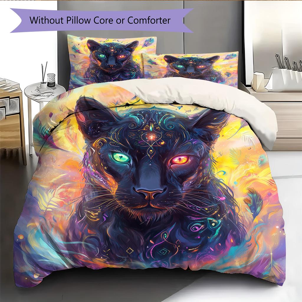 Colorful glowing leopard Pattern Bedding Quilt Set Quilt Cover Pillowcase Home Decoration Gift (1 * duvet cover + 2 * pillowcase, without core)