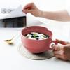 Ceramic Breakfast Bowl 700ml Microwave & Oven-Safe Soup Mug with Lid & Spoon Large Capacity Soup Bowl for Oatmeal Noodles