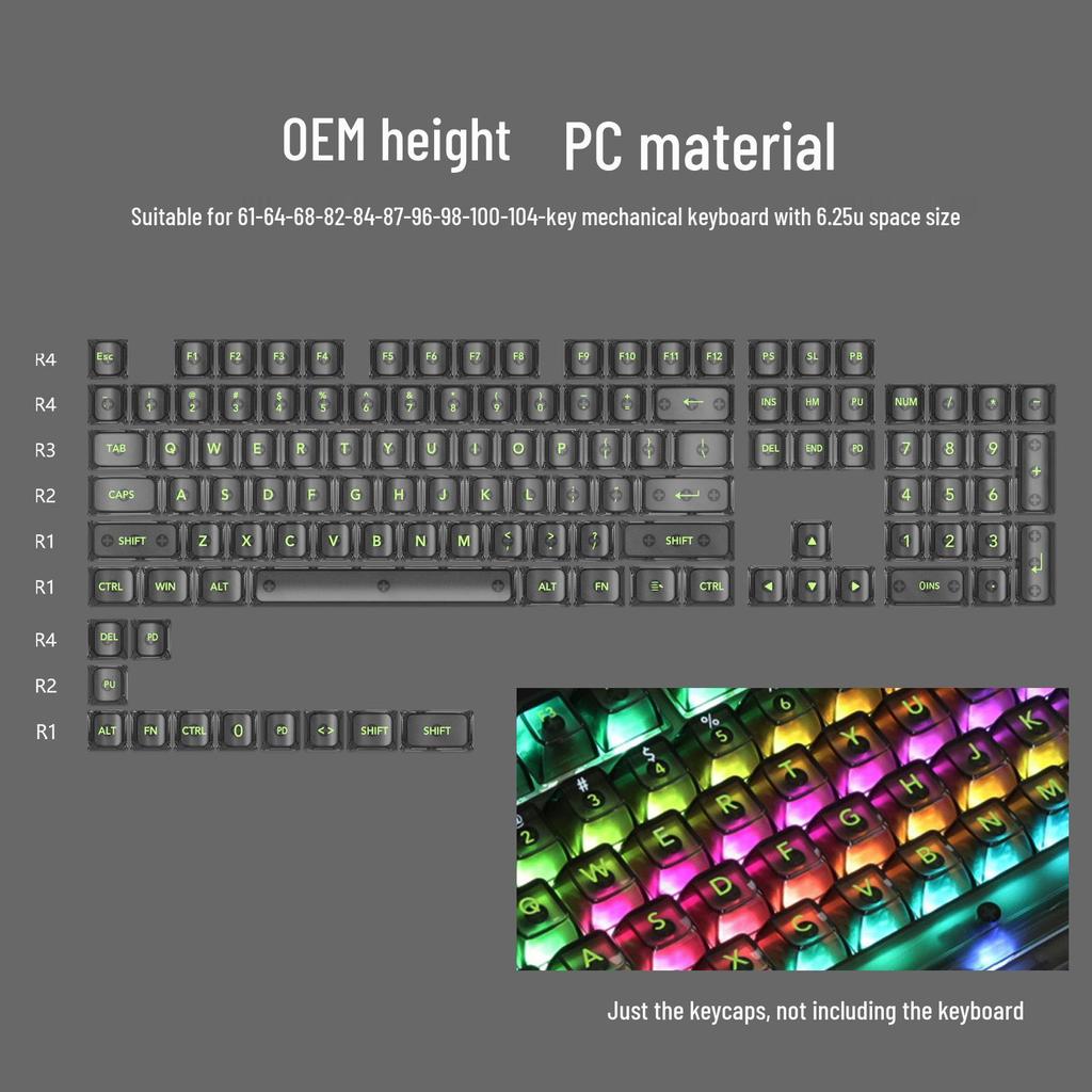 Teclas para teclado mecánico Lofree PC 75/98: juego de teclas negras totalmente transparentes