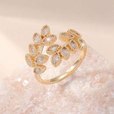GemChic Women's Ring Trendy Exquisite Leaf Opening Adjustable Ring Sweet Elegant Embed Zircon Ring Birthday Christmas Jewelry Gift