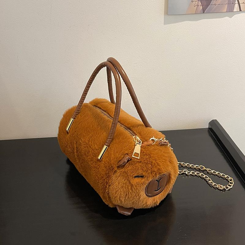 

Плюшевая сумка через плечо Kapybara, новая милая плюшевая сумка-ведро Kapybara, большая вместительная сумка через плечо Capybara, сумка-мешок через плечо коричневый