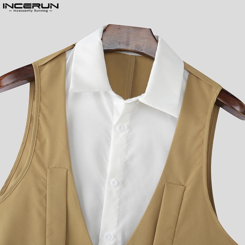 INCERUN Men Lapel Sleeveless Fake Two-piece Belt Waist Vest Waistcoats