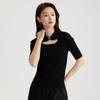 Fashionable slim fit women's short sleeved lapel knitted sweater 2025 spring and summer thin style hollow out small shirt top