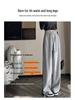 Women's High-Waist Drawstring Wide-Leg Sweatpants, Grey Fleece-Lined with Three Stripes - Spring, Autumn, & Winter Casual Floor-Length Draping Style.