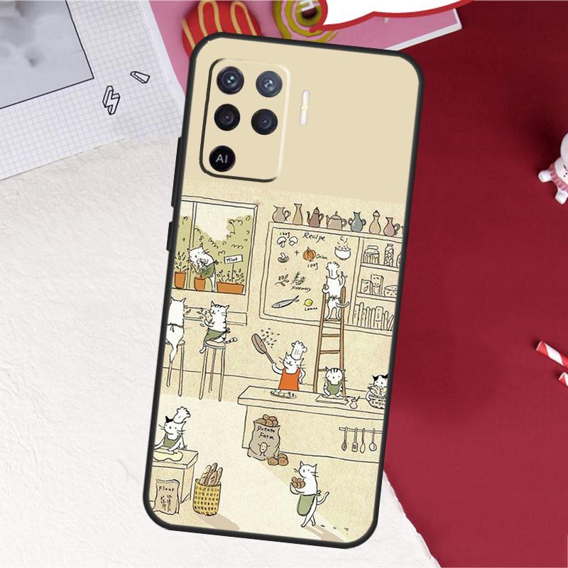 Japanese Cat Drink Pattern Case For Oppo A17 A57 A77 A74 A54 A94 A78 A98 A18 A60 A80 A40 A38 A58 A96 A76 A16 A15 A5 Pro