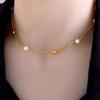 Gold Plated Pearl Station Chain Necklace, Stainless Steel Double Layer Beaded Choker, Waterproof Dainty Jewelry for Women Gift