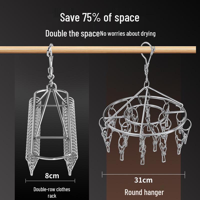 Stainless Steel Multi-Clip Windproof Sock Hanger for Dorm and Balcony Drying