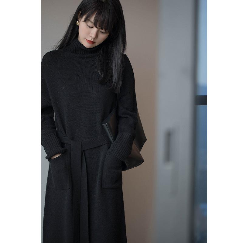 Women's High Collar Knitted Dress for Autumn/Winter 2023-2024 with Matching Coat