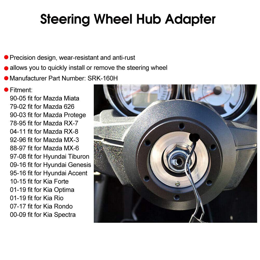 Terisass Steering Wheel Short Hub Adapter Black Quick Release Boss Kit SRK-160H Fits Mazda Miata RX-7