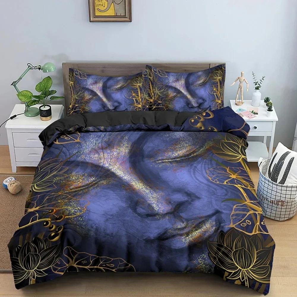 

Comforter Buddha Print Bedding Set Meditation S With Pillow Case Home Decor Bed Clothes Double Full Queen King Size Comforter (quilt)-EU Single(135*200cm)3pcs