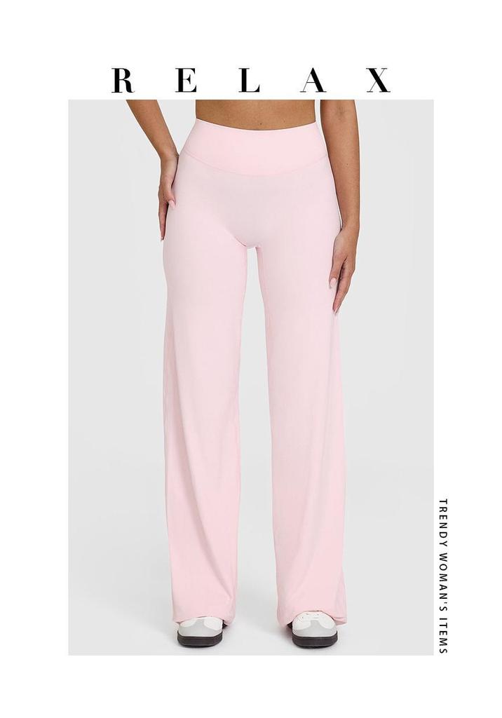 Women's Nude Feel Peach Hip High Waist Yoga Pants - Elastic, Straight Wide-Leg Design for Fitness