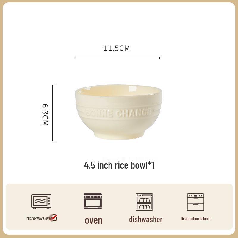 French Cream Style Underglaze Ceramic Bowl Set (2025), Including Rice Bowl, Plate, and Chopsticks.