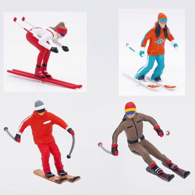 4 Pieces 1/64 Scale Ski Figure Tiny People Model Desk Decoration Miniature Skier Crafts for